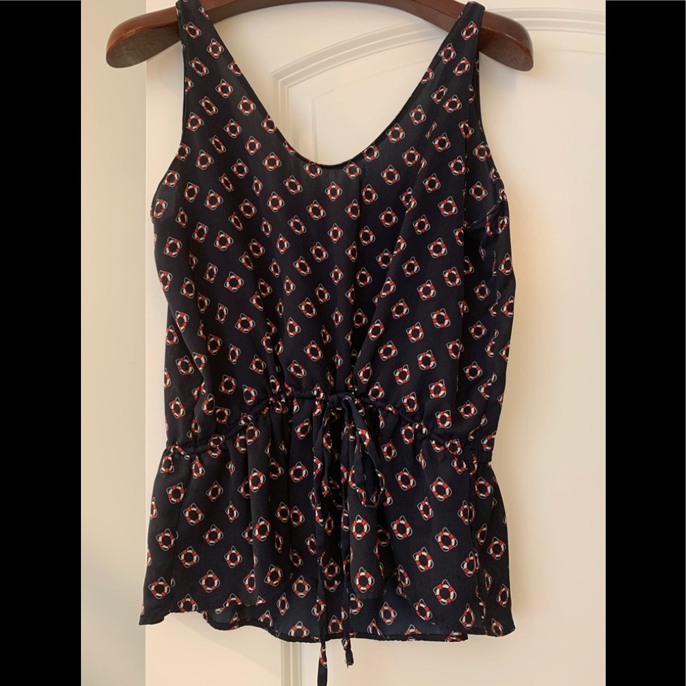 Zara Black Sleeveless Printed Tie-Waist Blouse